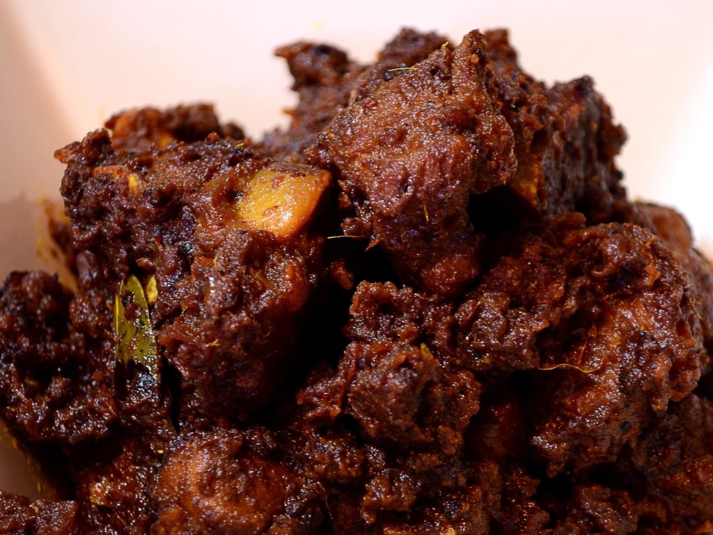 a serving plate of beef bhuna