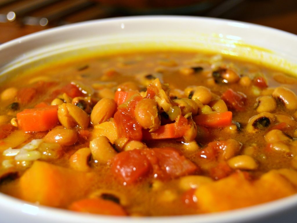 a bowl of black-eyed pea curry