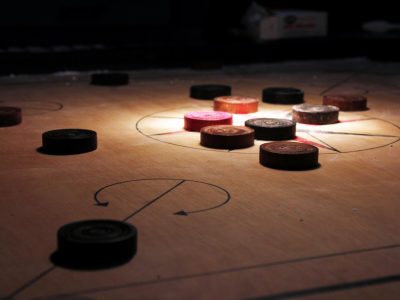 closeup of carrom game