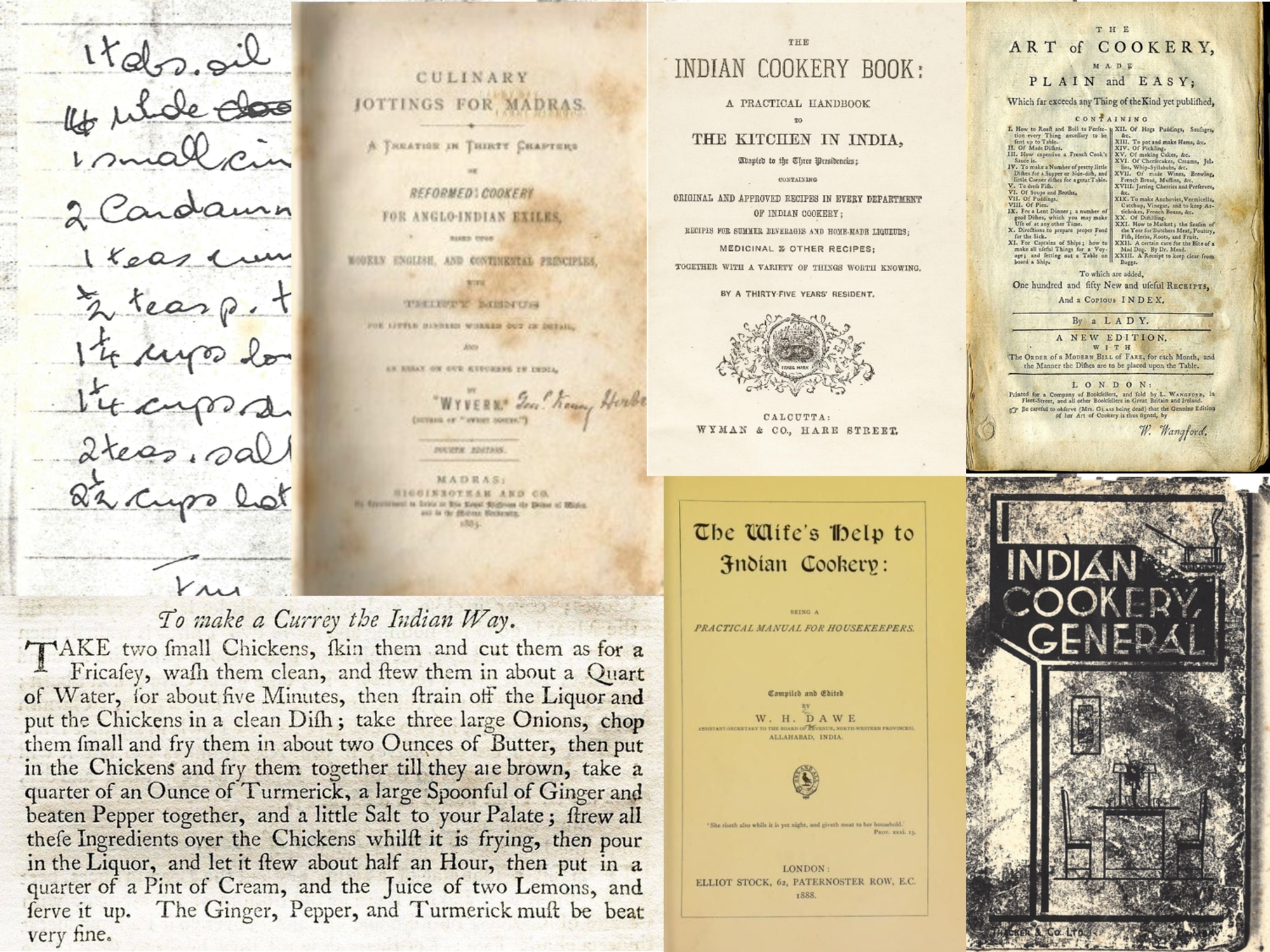 a montage of old Indian cookbooks
