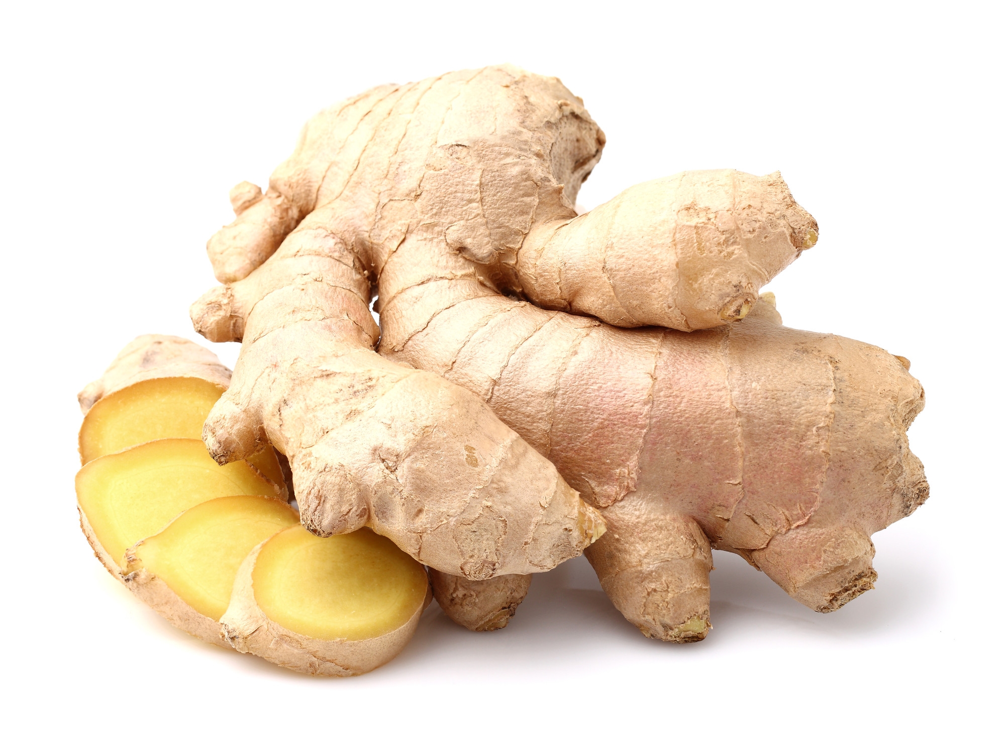 fresh ginger root, with a few sliced pieces