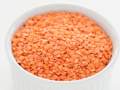 A bowl of uncooked split red lentils