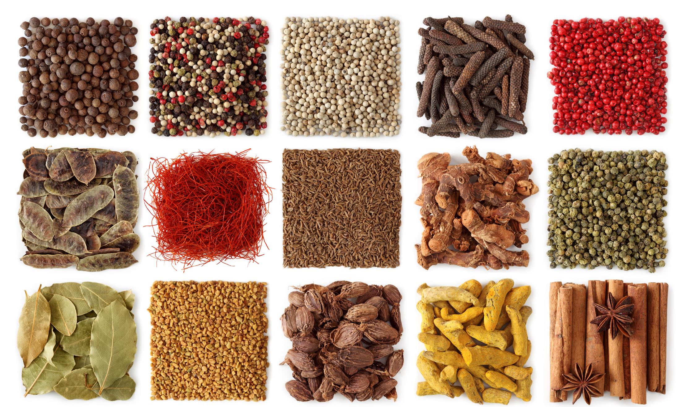 small mounds of spices arranged into a grid