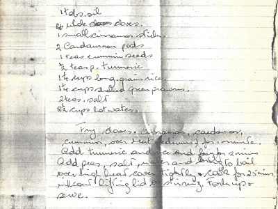 original page from recipe notes