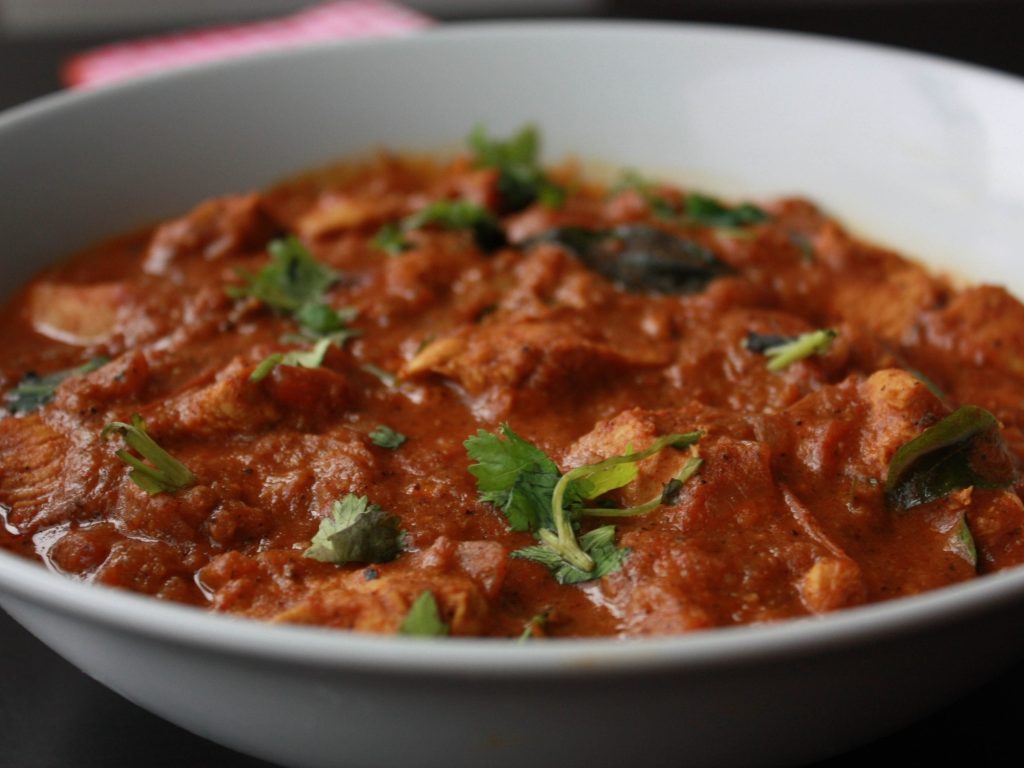 serving dish of chettinad pepper chicken