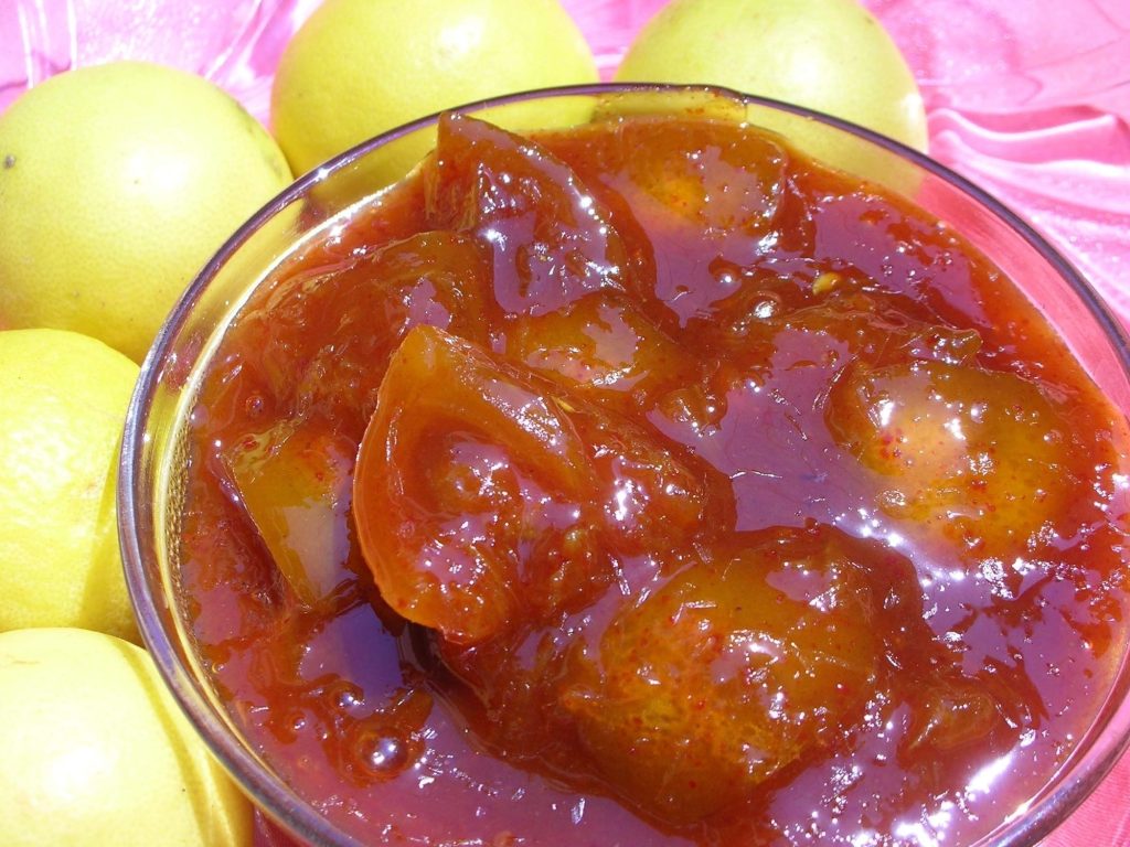 a serving dish of sweet lemon pickle