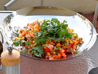 a platter of corn salad
