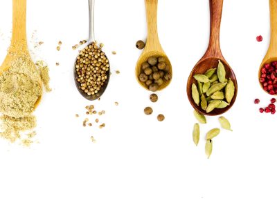 spice on wooden spoons