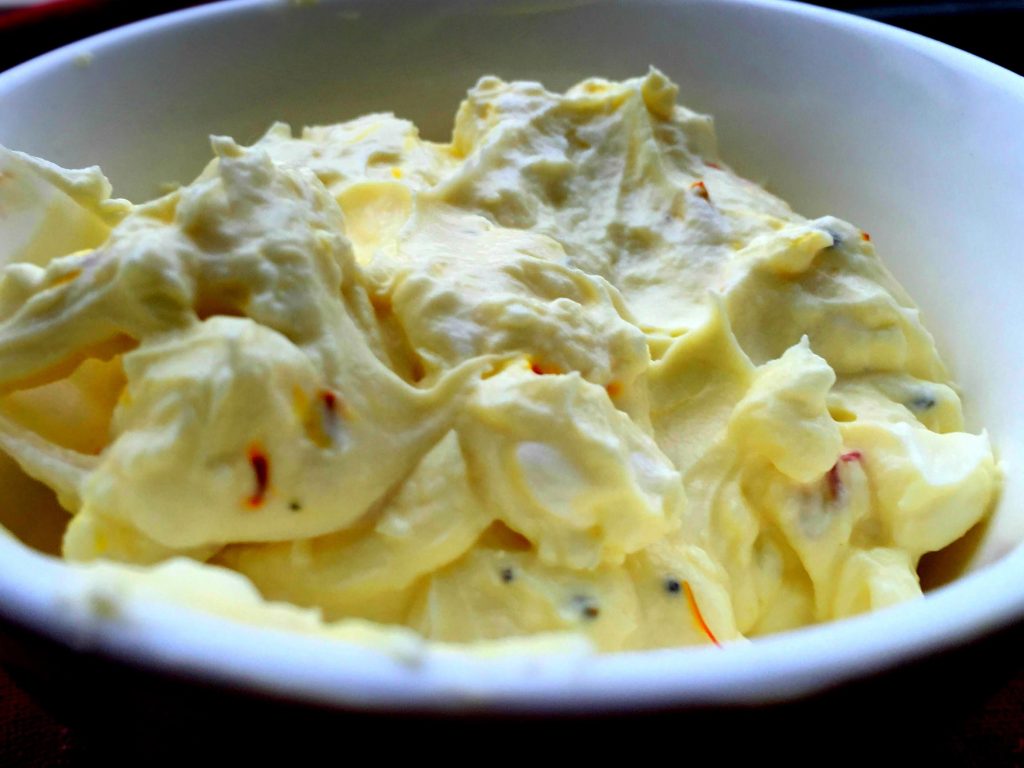 a bowl of sweet saffron yoghurt